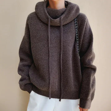 Women’s Knitted Sweatshirt – Oversized Relaxed Fit – Soft Plush Knit – Cowl Neck