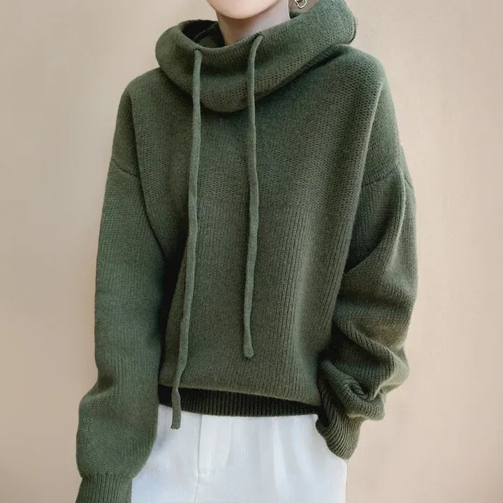 Women’s Knitted Sweatshirt – Oversized Relaxed Fit – Soft Plush Knit – Cowl Neck