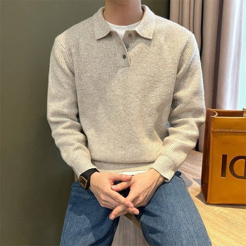 Men’s Pullover Sweatshirt – Knit Fabric – Polo Collar – Relaxed Fit – Ribbed Trim