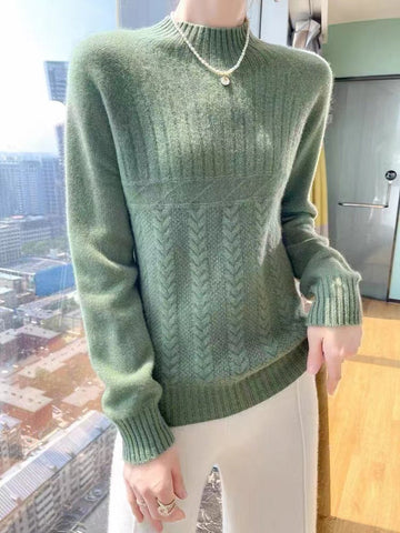 Women’s Pullover Sweatshirt – Relaxed Fit – Wool Blend Knit – Ribbed Mock Neck – Long Sleeve