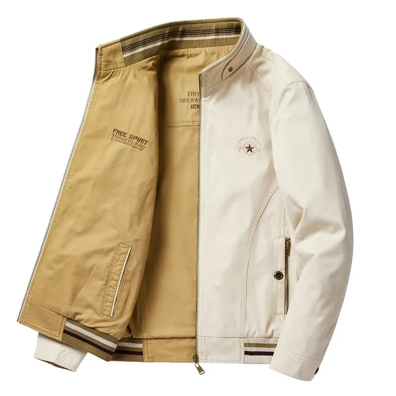 Men’s Bomber Jacket – Reversible Design – Stand-up Collar – Casual Fit – Zip Pockets