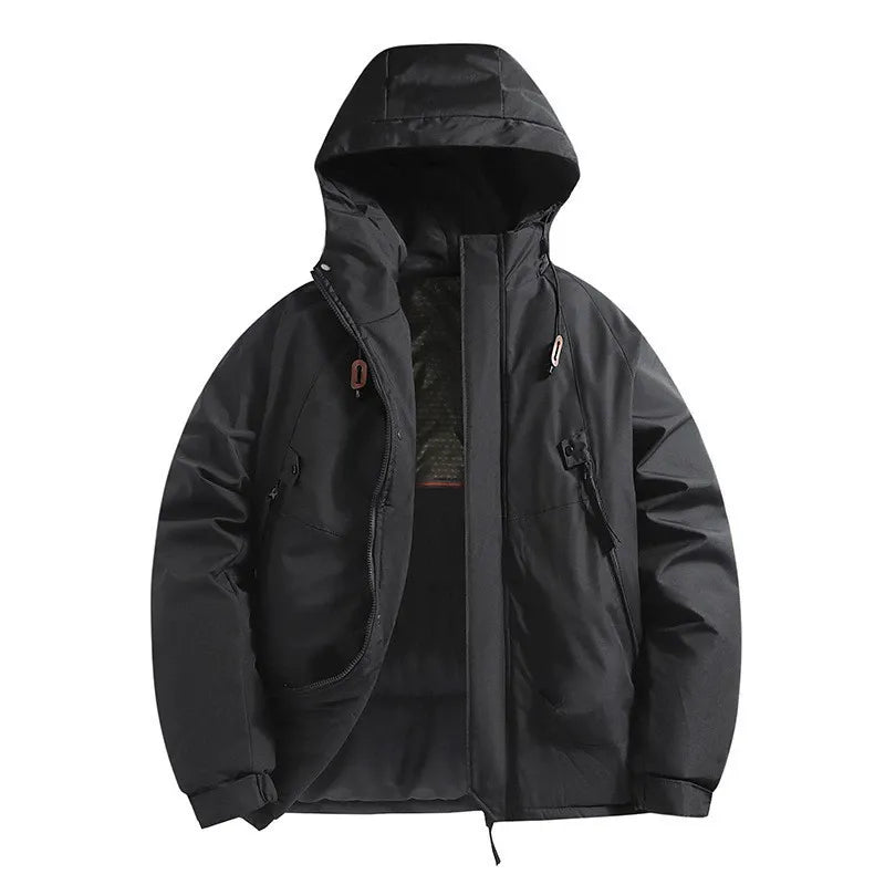 Men’s Hooded Jacket – Relaxed Fit – Padded Insulation – Water-Resistant Windproof – Zipper Pockets