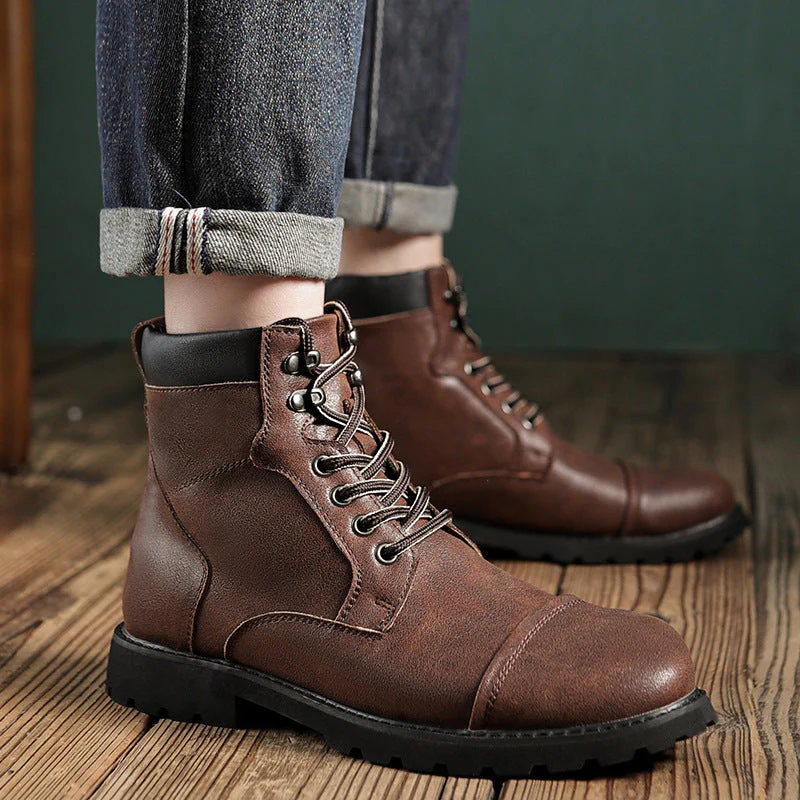 Men’s Lace-Up Boots – Leather Upper – Ankle Height – Rugged Toe – Padded Collar