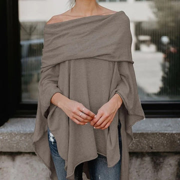 Women’s Off-Shoulder Top – Relaxed Fit – Knit Fabric – Asymmetrical Hem