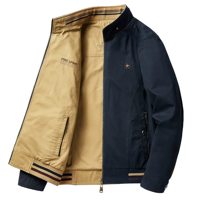 Men’s Bomber Jacket – Reversible Design – Stand-up Collar – Casual Fit – Zip Pockets