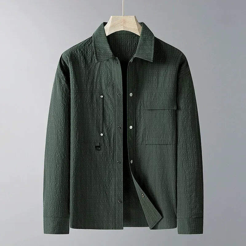 Men’s Jacket – Loose Fit – Textured Fabric – Pointed Lapel – Chest Pockets – D-Ring
