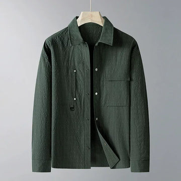Men’s Jacket – Loose Fit – Textured Fabric – Pointed Lapel – Chest Pockets – D-Ring