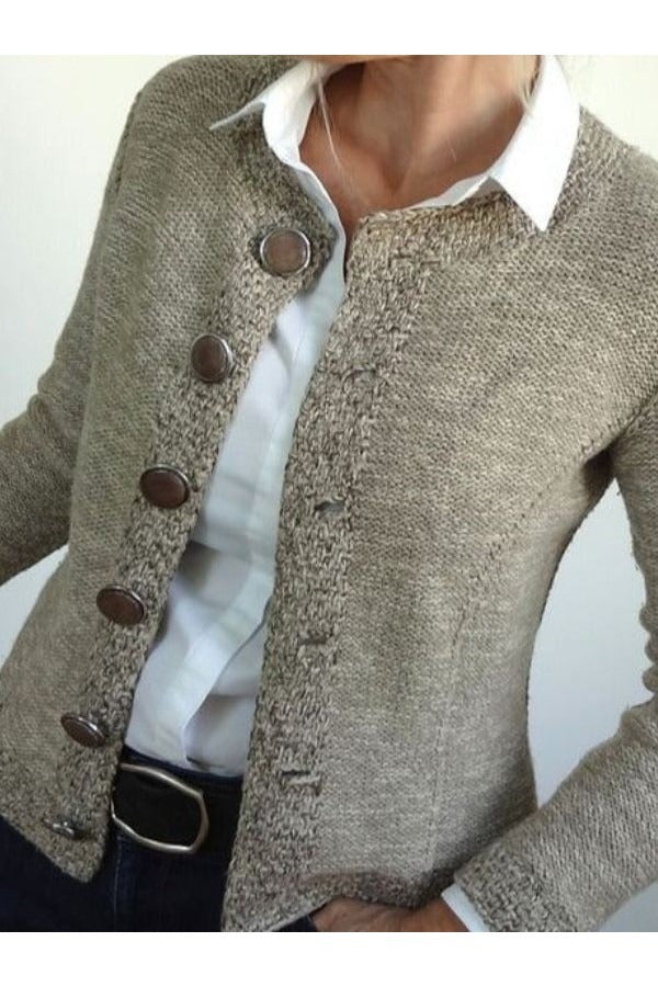 Women’s Cardigan Sweater – Slim Fit – Wool Knit – Collarless – Button Front – Long Sleeve