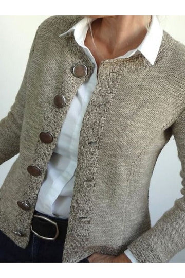 Women’s Cardigan Sweater – Slim Fit – Wool Knit – Collarless – Button Front – Long Sleeve