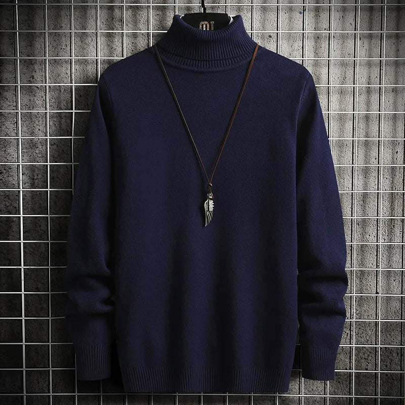 Men’s Turtleneck Sweater – Slim Fit – Fine Knit Wool – Ribbed Cuffs and Hem