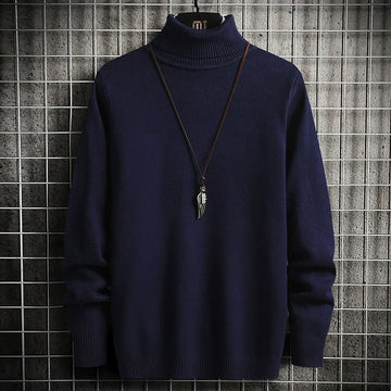 Men’s Turtleneck Sweater – Slim Fit – Fine Knit Wool – Ribbed Cuffs and Hem