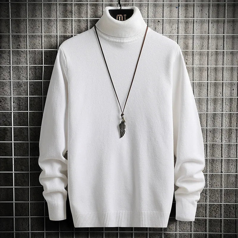 Men’s Turtleneck Sweater – Slim Fit – Fine Knit Wool – Ribbed Cuffs and Hem