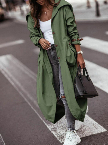 Women’s Trench Coat – Oversized Fit – Full Length – Hooded with Utility Pockets