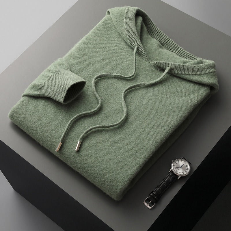 Men’s Hoodie – Wool Knit – Relaxed Fit – Ribbed Trim – Pullover Casual Style