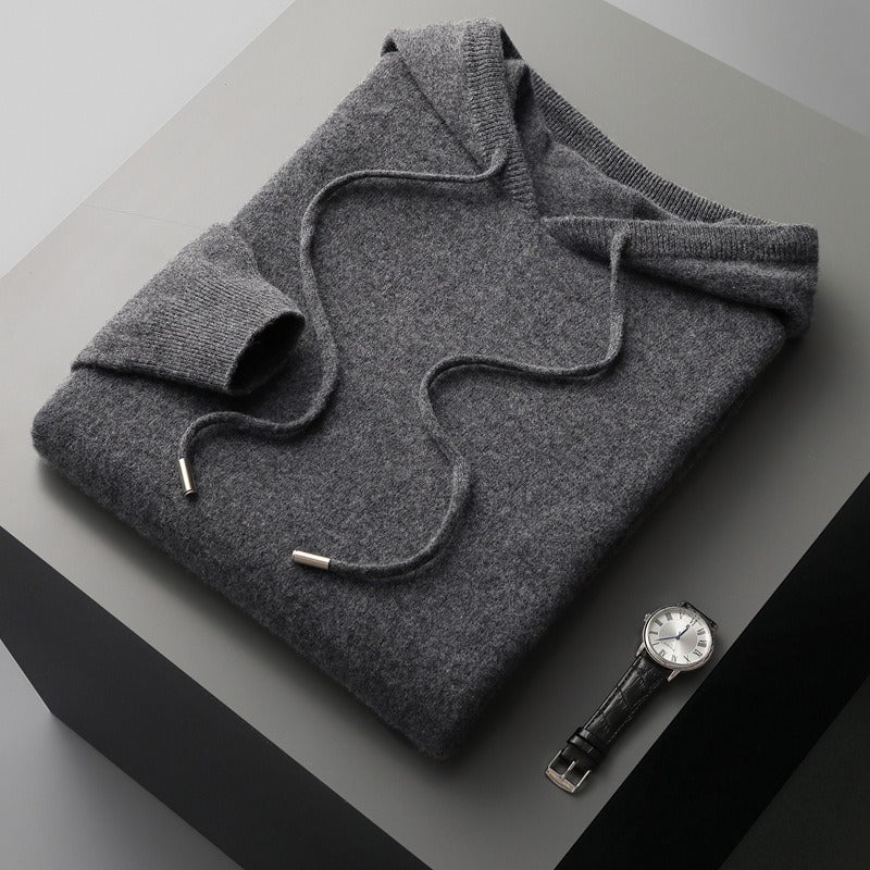 Men’s Hoodie – Wool Knit – Relaxed Fit – Ribbed Trim – Pullover Casual Style