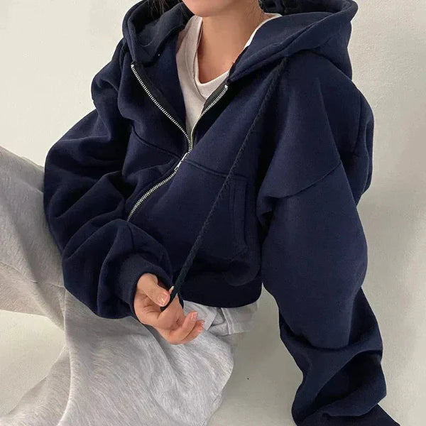Women’s Hoodie – Oversized Fit – Soft Fleece – Zip Up – Kangaroo Pocket – Ribbed Cuffs