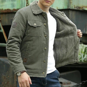 Men’s Sherpa-Lined Jacket – Regular Fit – Button Front – Cotton Blend – Casual Wear