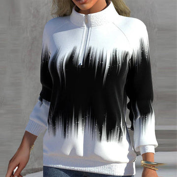 Women’s Sweatshirt – Relaxed Fit – Half-Zip Collar – Ribbed Cuffs – Gradient Design