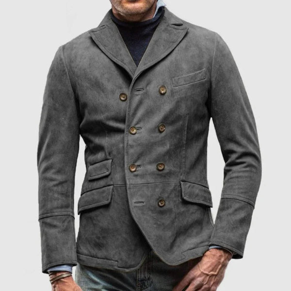 Men’s Blazer – Slim Fit – Suede-Feel Fabric – Double-Breasted – Notched Lapel