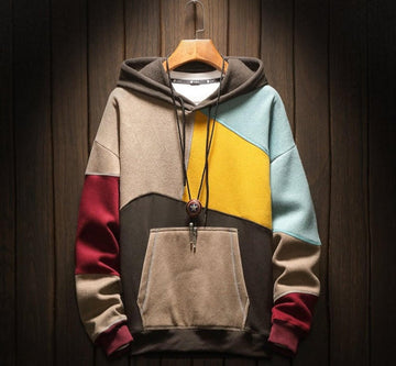 Men's Hoodie – Relaxed Fit – Fleece – Patchwork Design – Kangaroo Pocket – Casual Wear