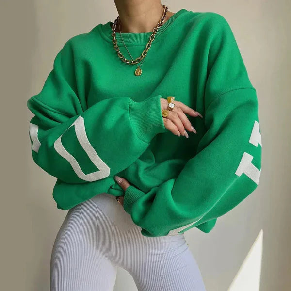 Women’s Sweatshirt – Oversized Fit – Cotton Blend – Dropped Shoulders – Side Print