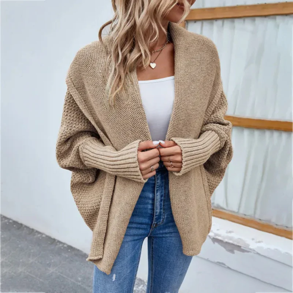 Women’s Knit Cardigan – Oversized Fit – Open Front – Ribbed Hem – Long Sleeves