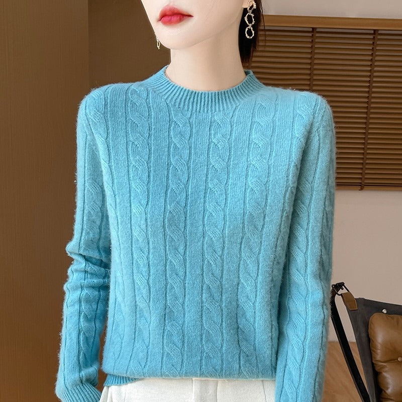 Women’s Pullover Sweater – Wool Knit – Relaxed Fit – Cable Knit – Long Sleeve