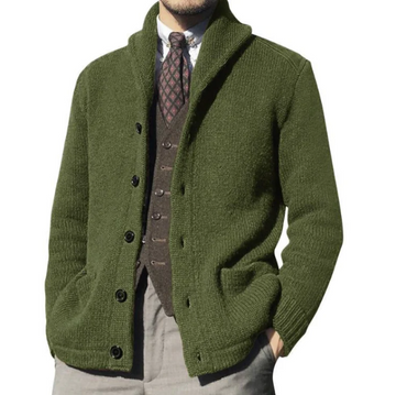 Men’s Knitted Jacket – Wool Blend – Classic Fit – Button Front – Ribbed Collar Layer