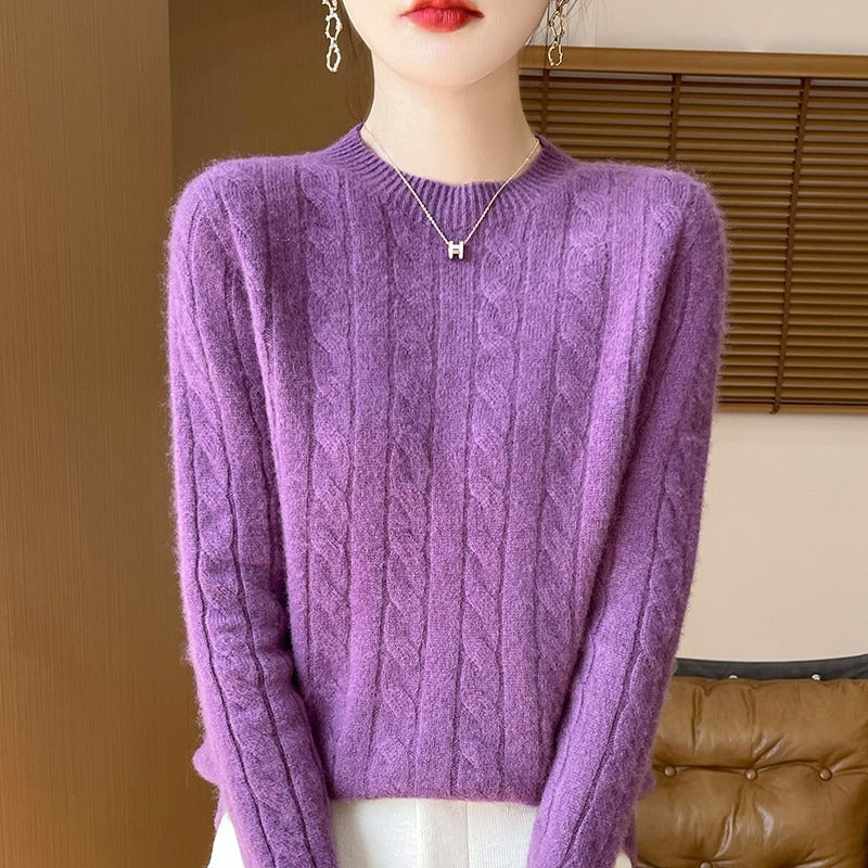 Women’s Pullover Sweater – Wool Knit – Relaxed Fit – Cable Knit – Long Sleeve