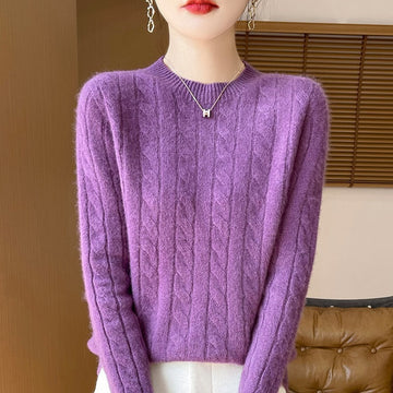 Women’s Pullover Sweater – Wool Knit – Relaxed Fit – Cable Knit – Long Sleeve
