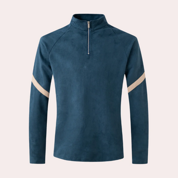 Men’s Pullover – Wool Blend – Relaxed Fit – High Neck Quarter Zip – Striped Sleeves