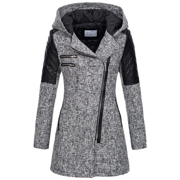 Women’s Jacket – Tailored Fit – Quilted Sleeves – Asymmetrical Zip – Hooded Design