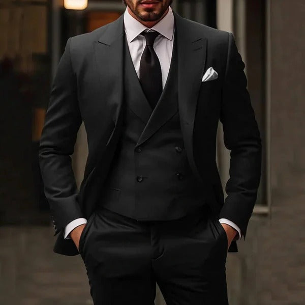 Men’s Three-Piece Suit Set – Slim Fit – Wool Blend – Double-Breasted – Notch Lapel