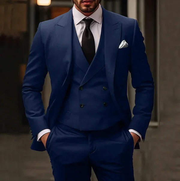 Men’s Three-Piece Suit Set – Slim Fit – Wool Blend – Double-Breasted – Notch Lapel