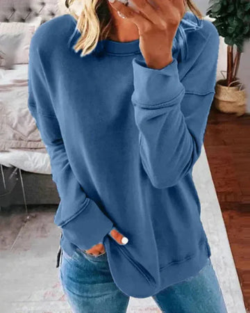 Women’s Sweatshirt – Relaxed Fit – Soft Cotton Blend – Crew Neck Ribbed Trim