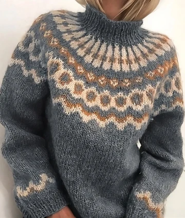 Women’s Turtleneck Sweater – Chunky Wool – Relaxed Fit – Nordic Knit Pattern