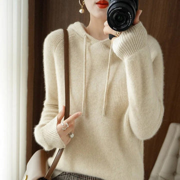 Women’s Hooded Pullover – Wool Blend – Relaxed Fit – Ribbed Cuffs – Long Sleeve Casual