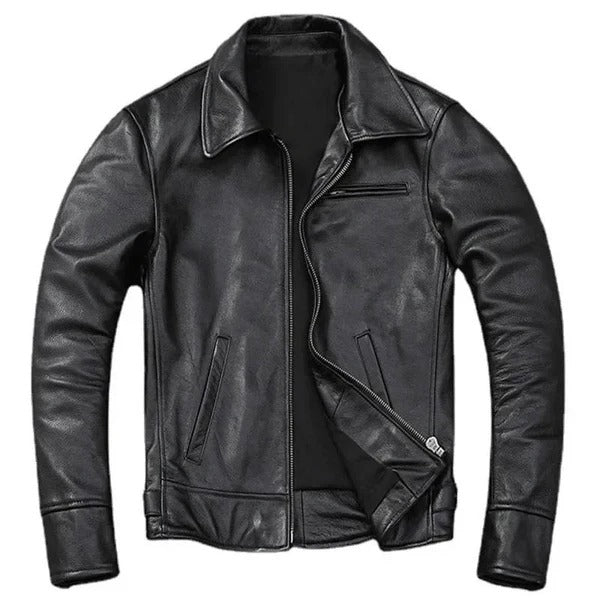 Men’s Leather Jacket – Standard Fit – Classic Collar – Zipper Closure – Distressed Finish