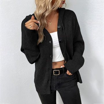 Women’s Knit Cardigans – Relaxed Fit – Wool Blend – Hooded – Sleeveless – Button Front