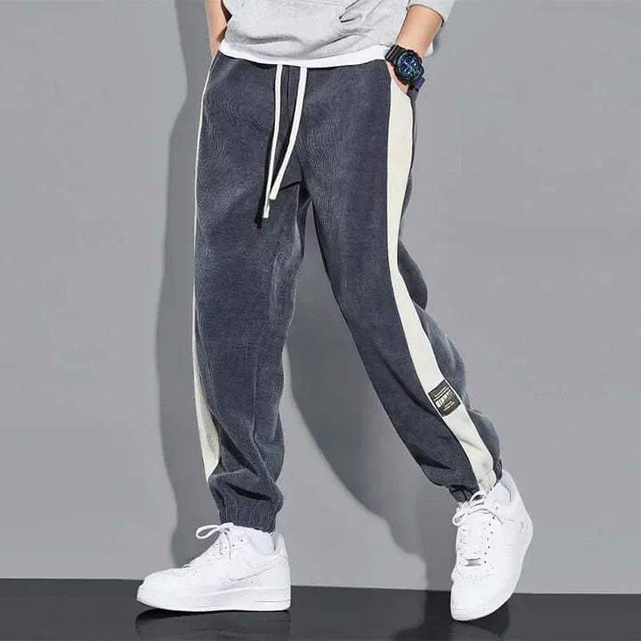 Men’s Joggers – Relaxed Fit – Ribbed Cotton Blend – Tapered Leg – Side Stripes
