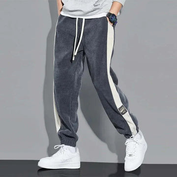 Men’s Joggers – Relaxed Fit – Ribbed Cotton Blend – Tapered Leg – Side Stripes