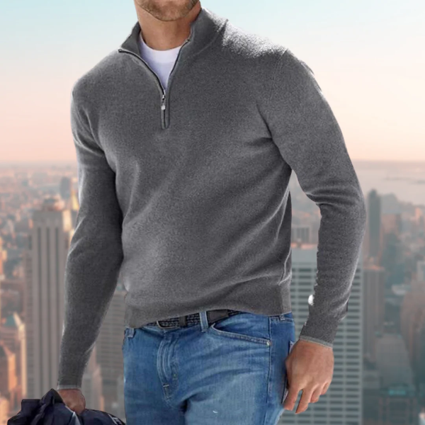 Men’s Sweatshirt – Cotton Blend – Regular Fit – Quarter Zip – Stand Collar – Ribbed Hem