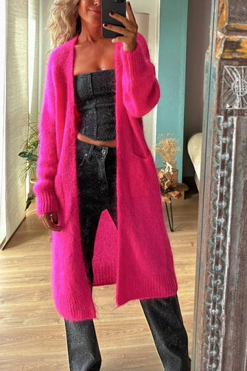Women’s Cardigan – Oversized Fit – Soft Wool Blend – Longline Open Front with Pockets