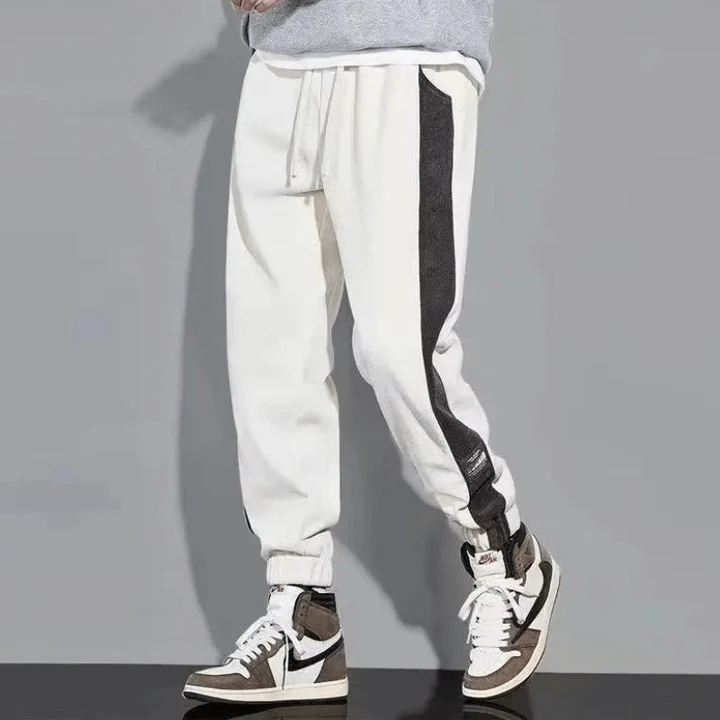 Men’s Joggers – Relaxed Fit – Ribbed Cotton Blend – Tapered Leg – Side Stripes