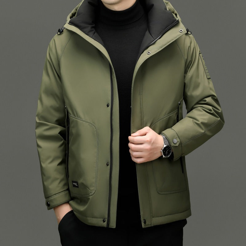 Men’s Down Coat – Regular Fit – Hooded Stand Collar – Wind Resistant – Padded Warmth