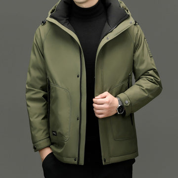Men’s Down Coat – Regular Fit – Hooded Stand Collar – Wind Resistant – Padded Warmth
