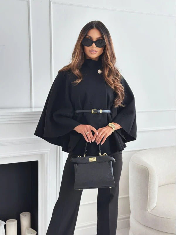 Women’s Blouse – High Neck – Belted Waist – Flowing Fit – Draped Elegant Style