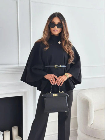 Women’s Blouse – High Neck – Belted Waist – Flowing Fit – Draped Elegant Style