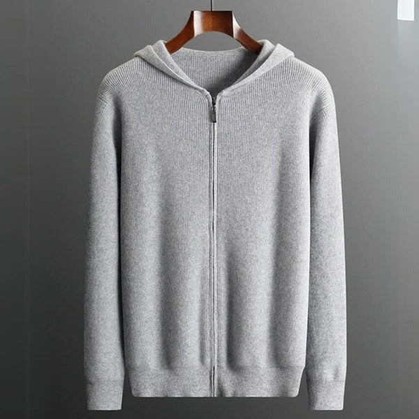 Men’s Zip Hoodie – Wool Blend Knit – Relaxed Fit – Ribbed Hem and Cuffs – Hooded