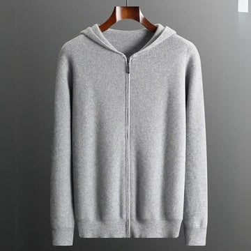 Men’s Zip Hoodie – Wool Blend Knit – Relaxed Fit – Ribbed Hem and Cuffs – Hooded